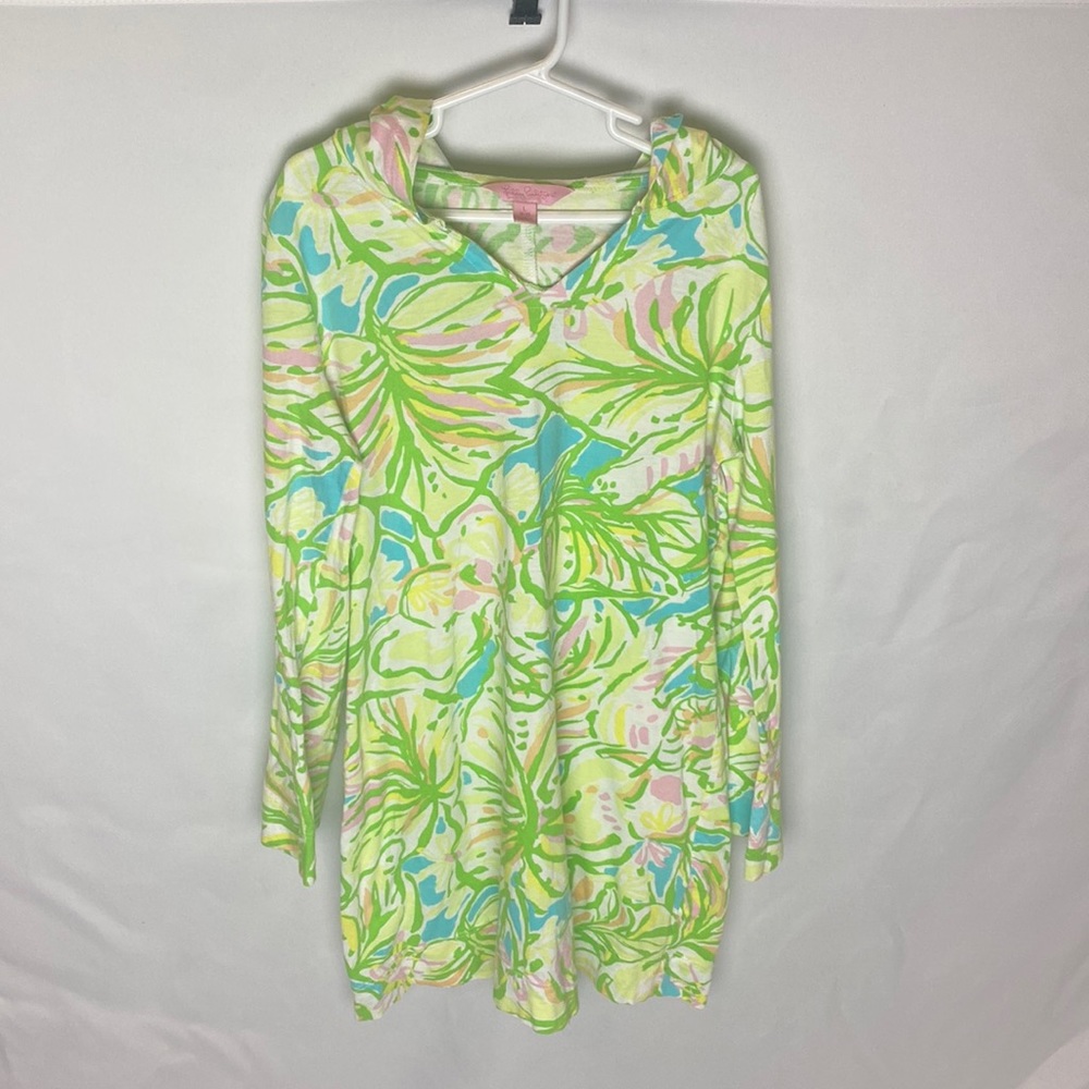 Lilly Pulitzer swim/pool cover up, girl L (8-10), hood, bow on sleeve cuff